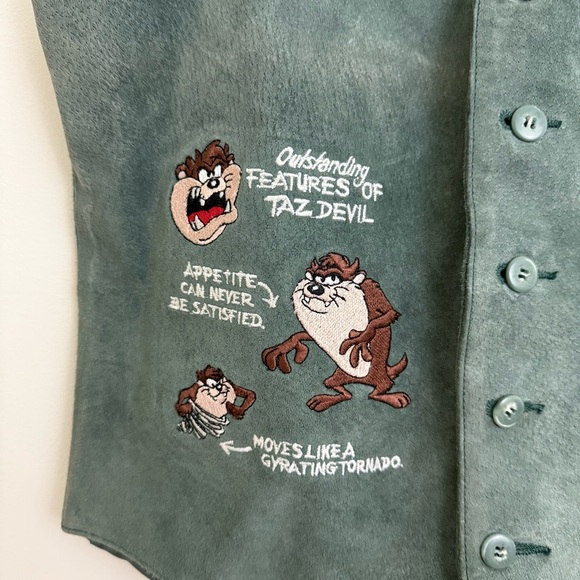 Vintage 90s Looney Tunes Tasmanian Devil Suede Vest XS Warner Brothers Unisex - Picture 2 of 10